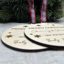Load image into Gallery viewer, Grandparents Personalised Bauble, Nanny To Be Gift, See You in 2024 Christmas Ornament, Christmas from Bump, Grandparents to be Gift