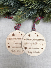 Load image into Gallery viewer, Grandparents Personalised Bauble, Nanny To Be Gift, See You in 2024 Christmas Ornament, Christmas from Bump, Grandparents to be Gift