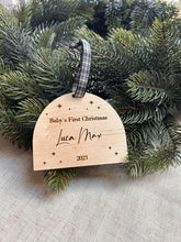 Load image into Gallery viewer, Baby's First Christmas Ornament, My First Xmas, First Christmas Bauble, Baby Daughter First Christmas, Snowglobe Baby, Tartan Decorations