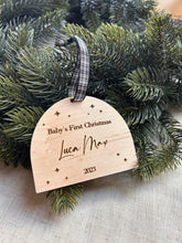 Load image into Gallery viewer, Baby's First Christmas Ornament, My First Xmas, First Christmas Bauble, Baby Daughter First Christmas, Snowglobe Baby, Tartan Decorations