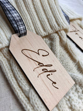 Load image into Gallery viewer, Family Stocking Tags, Engraved Christmas Stocking Tag, Simple Tag, Xmas Gift Labels, Wooden Stocking Name, Personalised Christmas Name Place