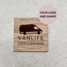 Load image into Gallery viewer, Wooden Logo Sign, Square Logo Sign, Wooden Business Sign, Business Logo Plaque, Market Stall Signage, Signs For Shop, New Business Gift