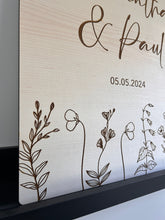 Load image into Gallery viewer, Wooden Wedding Sign, Floral Wooden Wedding Decor, Large Wood Sign,  Welcome to the Wedding of, Welcome Board, A2 Wedding Sign, Sign for Easel