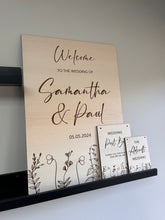 Load image into Gallery viewer, Wooden Wedding Sign, Floral Wooden Wedding Decor, Large Wood Sign,  Welcome to the Wedding of, Welcome Board, A2 Wedding Sign, Sign for Easel