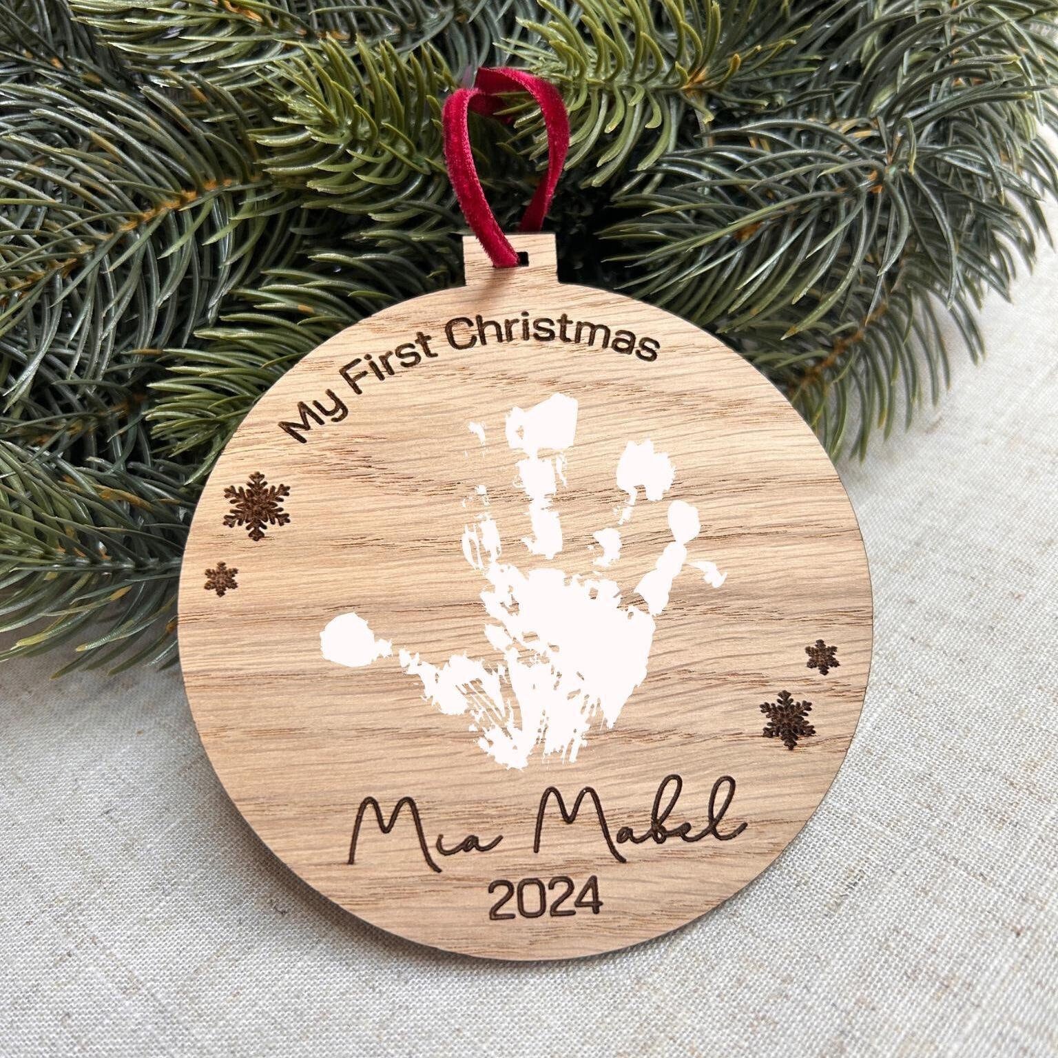 Personalised First Christmas Decoration, Babys First Christmas Ornament,  Baby Hand Print, Handprint Babies, Gift for New Parents, Xmas Decor