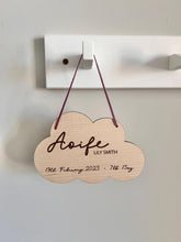 Load image into Gallery viewer, New Baby Gift, Cloud Baby Gift, Personalised New Baby Plaque, Baby Arrival Present, Baby Name Announcement, Wooden Sign with Personalised