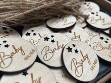 Load image into Gallery viewer, Baby Shower Drink Charms, Wine Glass Charms, Glass Tags, Drink Tags, Baby Sprinkle Decor, Wooden Charm, Personalised Decor