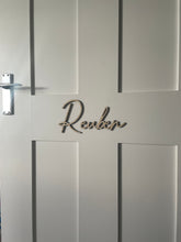 Load image into Gallery viewer, Door Name Sign, Personalised Wooden Name Sign, Kids Door Sign, Nursery Decor, Childrens Bedroom Door Sign, Door Plaque for Kids Room