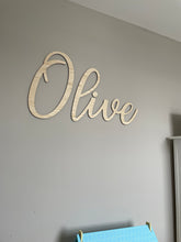 Load image into Gallery viewer, Nursery Name Sign, Childrens Room Wall Art, Above Bed Wall Decor, Name Sign For Nursery, Family Name Sign, Wooden Sign, Nursery Decor Wall