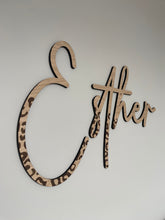 Load image into Gallery viewer, Leopard Print Name Sign, Childrens Room Wall Art, Above Bed Wall Decor, Name Sign For Nursery, Safari Nursery Decor, Wood Nursery Decor Wall