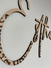 Load image into Gallery viewer, Leopard Print Name Sign, Childrens Room Wall Art, Above Bed Wall Decor, Name Sign For Nursery, Safari Nursery Decor, Wood Nursery Decor Wall