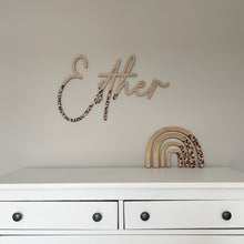 Load image into Gallery viewer, Leopard Print Name Sign, Childrens Room Wall Art, Above Bed Wall Decor, Name Sign For Nursery, Safari Nursery Decor, Wood Nursery Decor Wall
