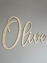 Load image into Gallery viewer, Nursery Name Sign, Childrens Room Wall Art, Above Bed Wall Decor, Name Sign For Nursery, Family Name Sign, Wooden Sign, Nursery Decor Wall