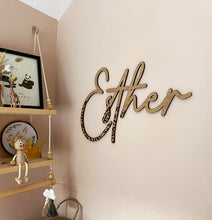 Load image into Gallery viewer, Leopard Print Name Sign, Childrens Room Wall Art, Above Bed Wall Decor, Name Sign For Nursery, Safari Nursery Decor, Wood Nursery Decor Wall