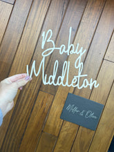 Load image into Gallery viewer, Baby Shower Decor Wooden, Personalised Sign For Baby Shower, Wooden Wreath Sign For Party, Baby Sprinkle Decs, Baby Shower Gift For New Mum