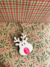 Load image into Gallery viewer, DIY Christmas Tag, Gift from Baby, Fingerprint Reindeer Ornament, Reindeer Gift Tag, Gift for Grandparents, DIY Present Tag, Finger Painting