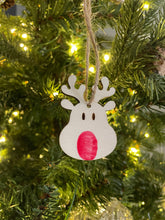 Load image into Gallery viewer, DIY Christmas Tag, Gift from Baby, Fingerprint Reindeer Ornament, Reindeer Gift Tag, Gift for Grandparents, DIY Present Tag, Finger Painting