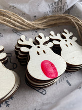 Load image into Gallery viewer, DIY Christmas Tag, Gift from Baby, Fingerprint Reindeer Ornament, Reindeer Gift Tag, Gift for Grandparents, DIY Present Tag, Finger Painting
