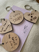 Load image into Gallery viewer, Child’s Handwriting Keyring, Gift for Grandparents, Childrens Drawing Engraved,  Gift for Mummy, Thoughtful Gift For Her, From the Kids
