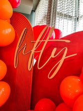 Load image into Gallery viewer, Fifty Sign, Balloon Backdrop,  Balloon Arch Sign, Event Decoration backdrop, Thirty Birthday Sign, Personalised Wooden Party Sign