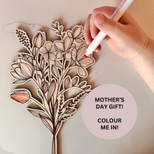 Load image into Gallery viewer, DIY Gift, Gift from Children, Wooden Flower Bouquet, Gift for Mum, Grandma, Gran, Nanny, Colour Me In