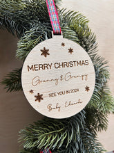 Load image into Gallery viewer, Grandparents Personalised Bauble, Nanny To Be Gift, See You in 2024 Christmas Ornament, Christmas from Bump, Grandparents to be Gift
