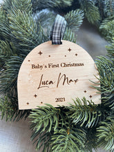 Load image into Gallery viewer, Baby&#39;s First Christmas Ornament, My First Xmas, First Christmas Bauble, Baby Daughter First Christmas, Snowglobe Baby, Tartan Decorations
