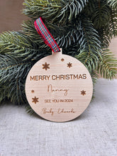 Load image into Gallery viewer, Grandparents Personalised Bauble, Nanny To Be Gift, See You in 2024 Christmas Ornament, Christmas from Bump, Grandparents to be Gift
