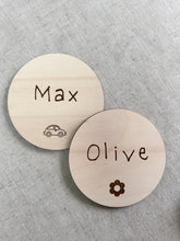 Load image into Gallery viewer, Children&#39;s Storage Tags, Wooden Name Tag, Trofast Labels, Personalised Nursery Storage , Playroom Labels, Pax Wardrobe, Toy Box Label
