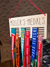 Load image into Gallery viewer, Gift for Grandchildren, Personalised Medal Hanger, Gift for Children, Athlete Medal Display, Daddy Birthday Gift, Running Medal Holder
