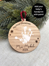 Load image into Gallery viewer, Personalised First Christmas Decoration, Babys First Christmas Ornament, Baby Hand Print, Handprint Babies, Gift for New Parents, Xmas Decor
