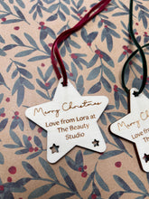 Load image into Gallery viewer, Client Christmas Gift, Personalised Gift Tags Christmas, Client Gifts, Gift from Salon, Wooden Star Gift Tags, A Little Something Special
