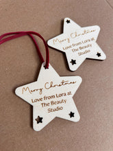 Load image into Gallery viewer, Client Christmas Gift, Personalised Gift Tags Christmas, Client Gifts, Gift from Salon, Wooden Star Gift Tags, A Little Something Special
