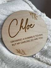 Load image into Gallery viewer, Mum to be Disc,  Pregnancy Gift, Baby Shower Present, Growing a Human, Wooden Disc, Pregnancy hamper Plaque, Expecting Mum Gift, Mummy to Be

