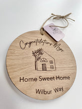 Load image into Gallery viewer, Wooden New Home Ornament, Moving in Present Personalised, Personalised Housewarming Present, New House Plaque, Home Owner Gifts
