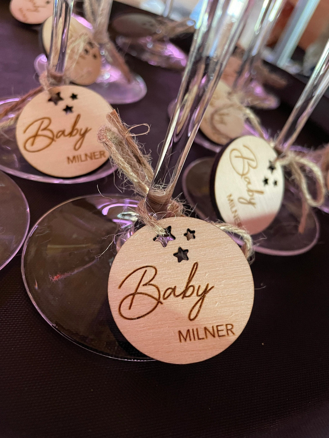 Baby Shower Drink Charms, Wine Glass Charms, Glass Tags, Drink Tags, Baby Sprinkle Decor, Wooden Charm, Personalised Decor
