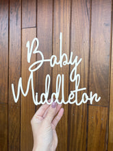 Load image into Gallery viewer, Baby Shower Decor Wooden, Personalised Sign For Baby Shower, Wooden Wreath Sign For Party, Baby Sprinkle Decs, Baby Shower Gift For New Mum
