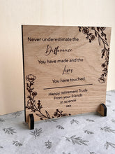 Load image into Gallery viewer, Teacher Retirement Gifts for Women, Teacher Retirement Plaque, Gift for Retiring Teacher, Personalised Retirement Plaque, Leaving Present
