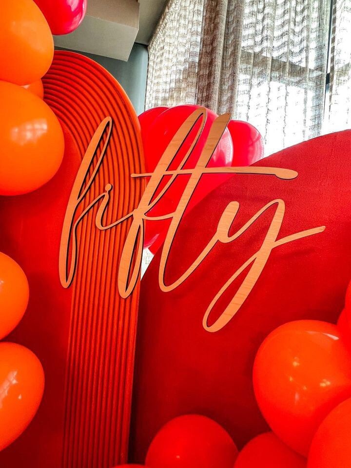 Fifty Sign, Balloon Backdrop,  Balloon Arch Sign, Event Decoration backdrop, Thirty Birthday Sign, Personalised Wooden Party Sign