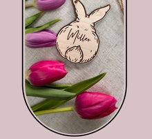 Load image into Gallery viewer, Easter Egg Hunt Labels, Easter Keepsake, Wooden Easter Tags, Wooden Bunny Decoration, Easter Basket Name Tag, Easter Gift for Children
